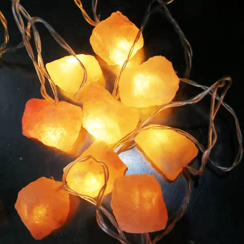 SolaraGleam Himalaya Salz Lichterkette | Warmes Bernsteinlicht | Tragbare Natur Kristall Dekoration für Zuhause