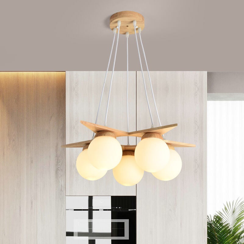 OrionGlare Frosted Holzleuchter | Massivholz & Glas Design | 3- oder 5-flammig | Skandinavischer Stil