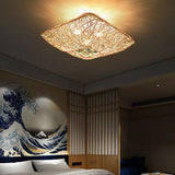 Nestoria Deckenleuchte | Modernes Rattan Nest-Design | Quadratische 3-Licht Flush-Mount Lampe | Elegante Beleuchtung für Wohnräume