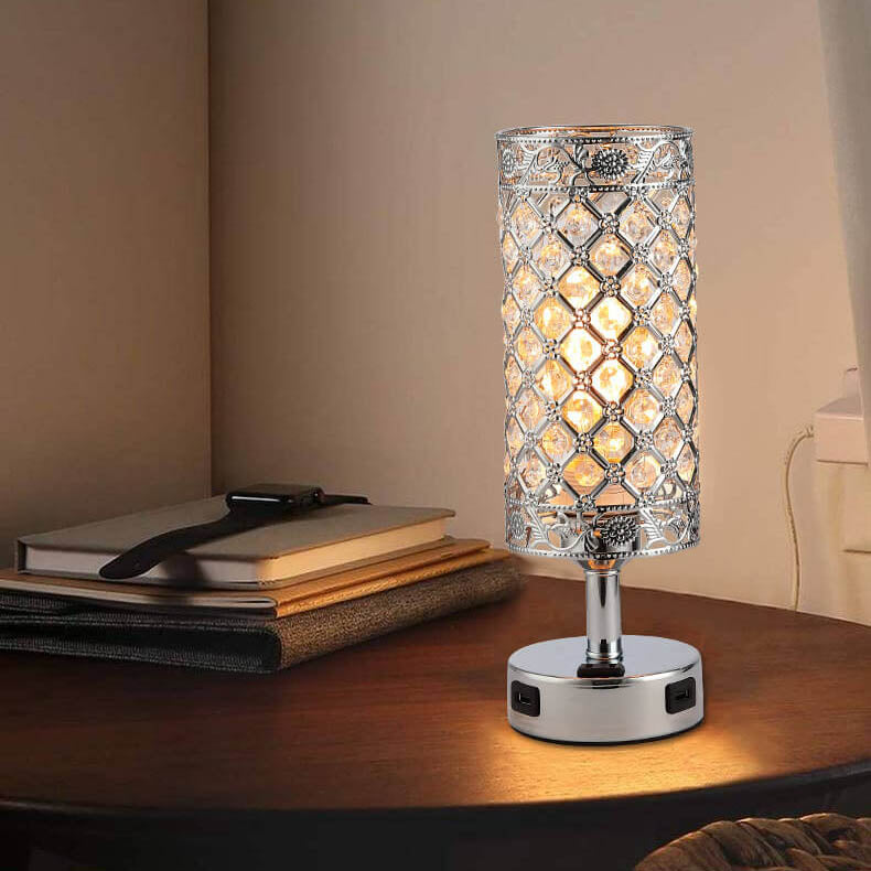 LustraTouch Tischlampe | Zylindrischer Metallschirm | USB-Ladefunktion & Touch-Schalter | Moderne 1-Licht LED Leuchte