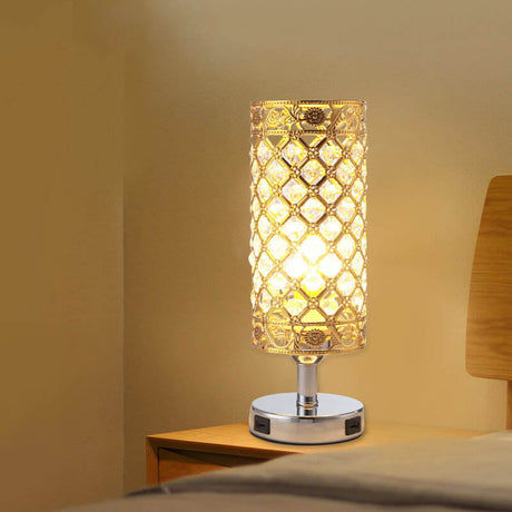 LustraTouch Tischlampe | Zylindrischer Metallschirm | USB-Ladefunktion & Touch-Schalter | Moderne 1-Licht LED Leuchte