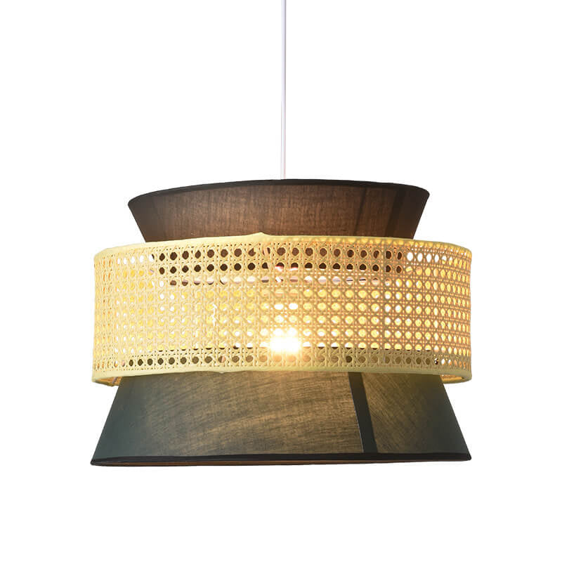 RyukuGlow Rattan Hängeleuchte | Japanisches Trommeldesign | Natürliche Eleganz | Ideal für Esszimmer & Wohnzimmer