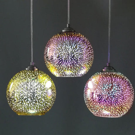 LumiSpark 3D Feuerwerk Pendelleuchte | Farbwechselndes Glas | Deko für Wohnzimmer & Esszimmer