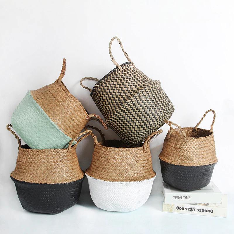 RattaStyle Handgefertigter Rattan-Pflanzkorb oder Aufbewahrungskorb mit Griffen | Modern & Vielseitig | Deko für Zuhause