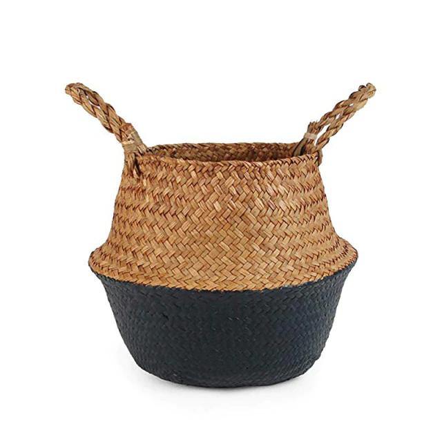 RattaStyle Handgefertigter Rattan-Pflanzkorb oder Aufbewahrungskorb mit Griffen | Modern & Vielseitig | Deko für Zuhause
