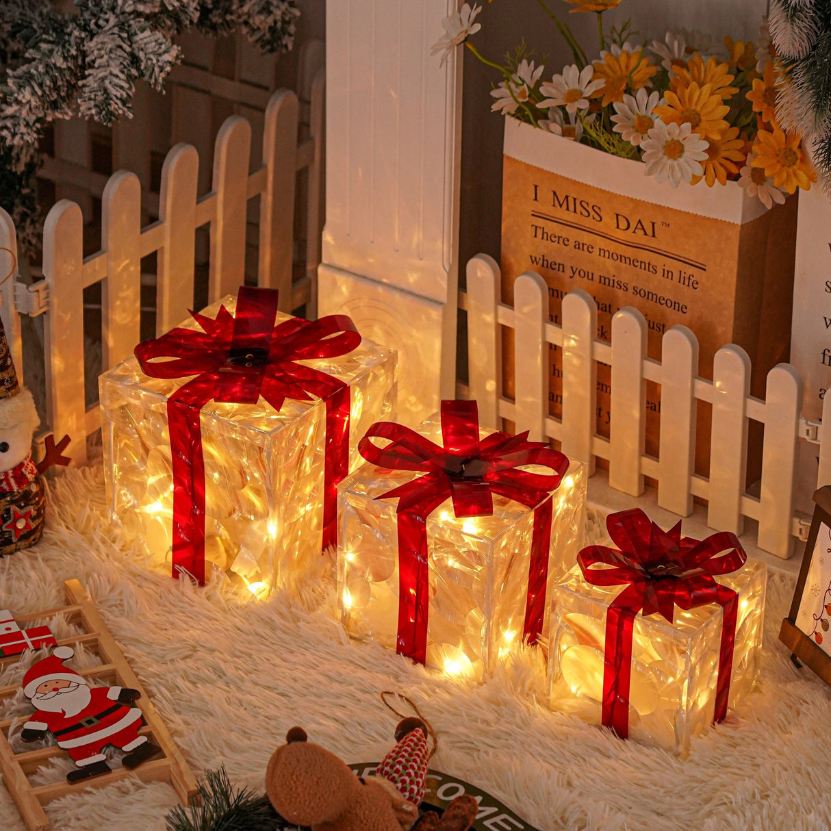 JollyGlow LED Geschenkboxen Set | Weihnachtsbeleuchtung | Deko für Innen & Außen | Set aus 3 Boxen