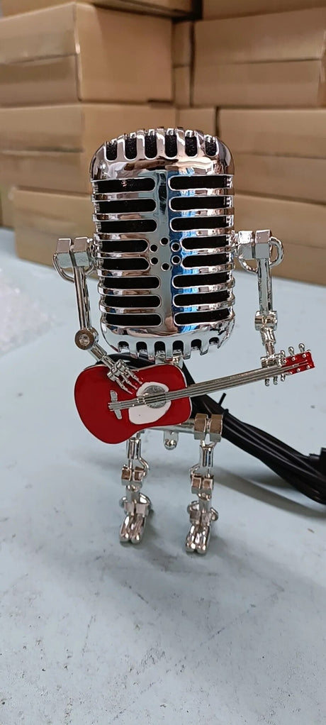 RockBot Roboter Tischlampe mit Gitarre | Vintage Deko-Licht | Stimmungslampe für Musikliebhaber