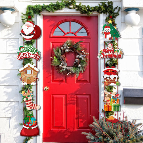 FestiveCharm Weihnachtsbanner | Türhängend | Weihnachtsmann & Schneemann | Weihnachtsdeko 2024