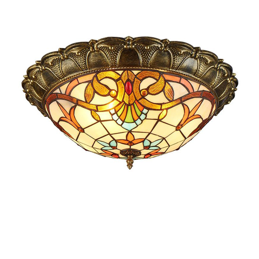 Tiffanara Runde LED Deckenleuchte | Buntglasdesign | Vintage-Stil | Warmes & Weißes Licht