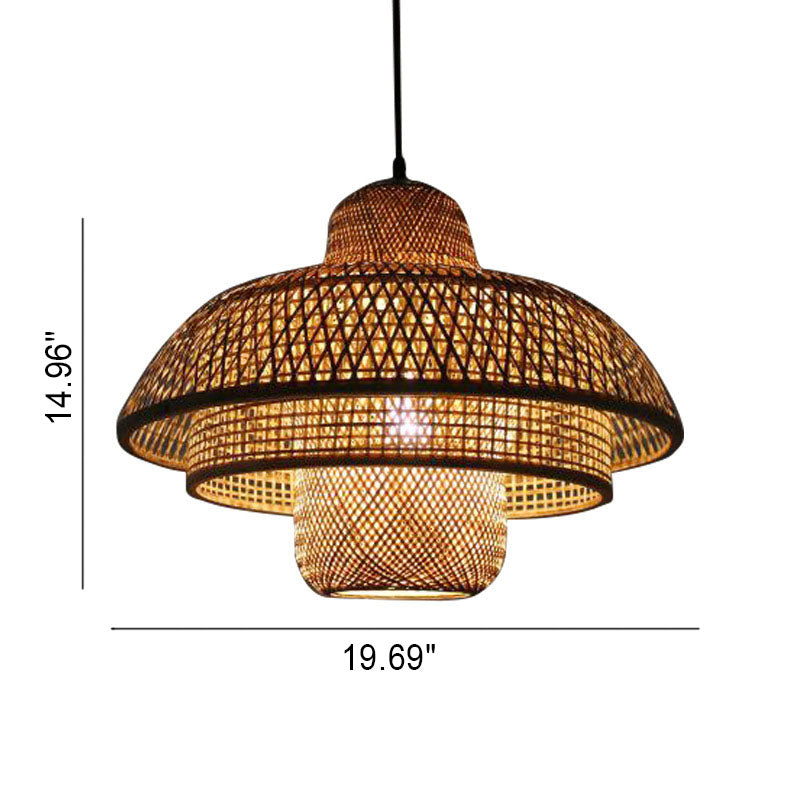 KashiLight Japanische Vintage Bambus-Pendelleuchte | Natürlicher Stil | 1-Flammig