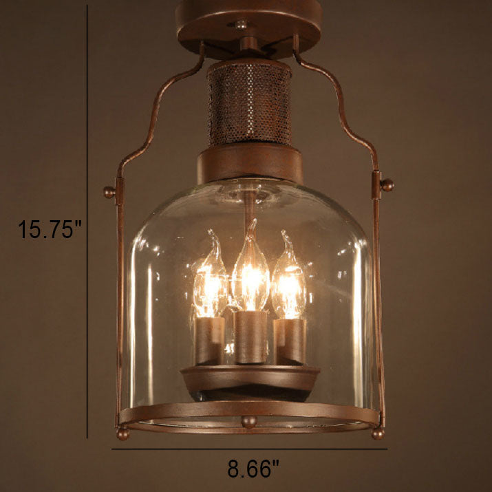 LumoForge Antike Eisen-Glas-Laternen-Deckenleuchte | Vintage 3-Flammig | Semi-Flush Mount