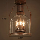 LumoForge Antike Eisen-Glas-Laternen-Deckenleuchte | Vintage 3-Flammig | Semi-Flush Mount
