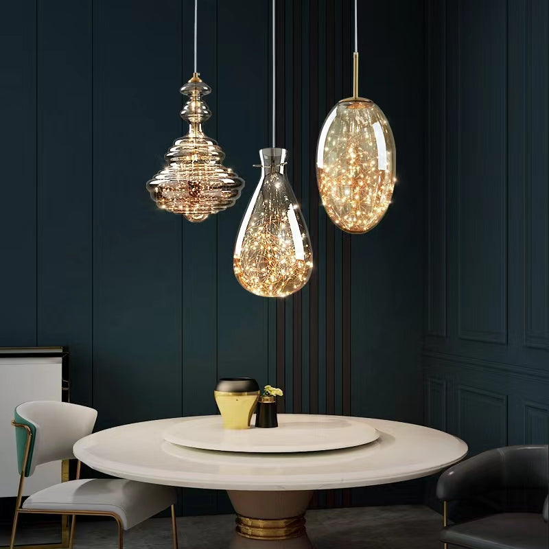 StarLuxe Moderne Graue Glas-Sternenhimmel Pendelleuchte | Dimmbar | Elegante Beleuchtung für Wohn- und Esszimmer
