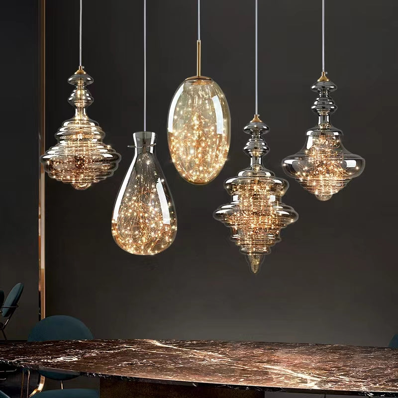 StarLuxe Moderne Graue Glas-Sternenhimmel Pendelleuchte | Dimmbar | Elegante Beleuchtung für Wohn- und Esszimmer