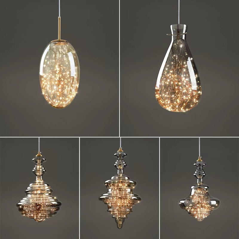 StarLuxe Moderne Graue Glas-Sternenhimmel Pendelleuchte | Dimmbar | Elegante Beleuchtung für Wohn- und Esszimmer
