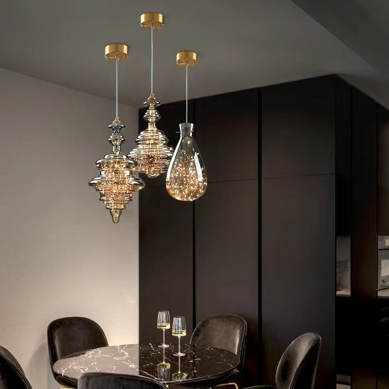 StarLuxe Moderne Graue Glas-Sternenhimmel Pendelleuchte | Dimmbar | Elegante Beleuchtung für Wohn- und Esszimmer