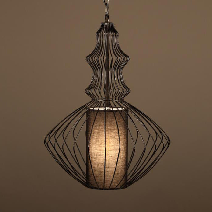CageCraft Industrial Pendelleuchte | Eisen-Käfig Design | Stoffschirm | Wohnzimmerlicht