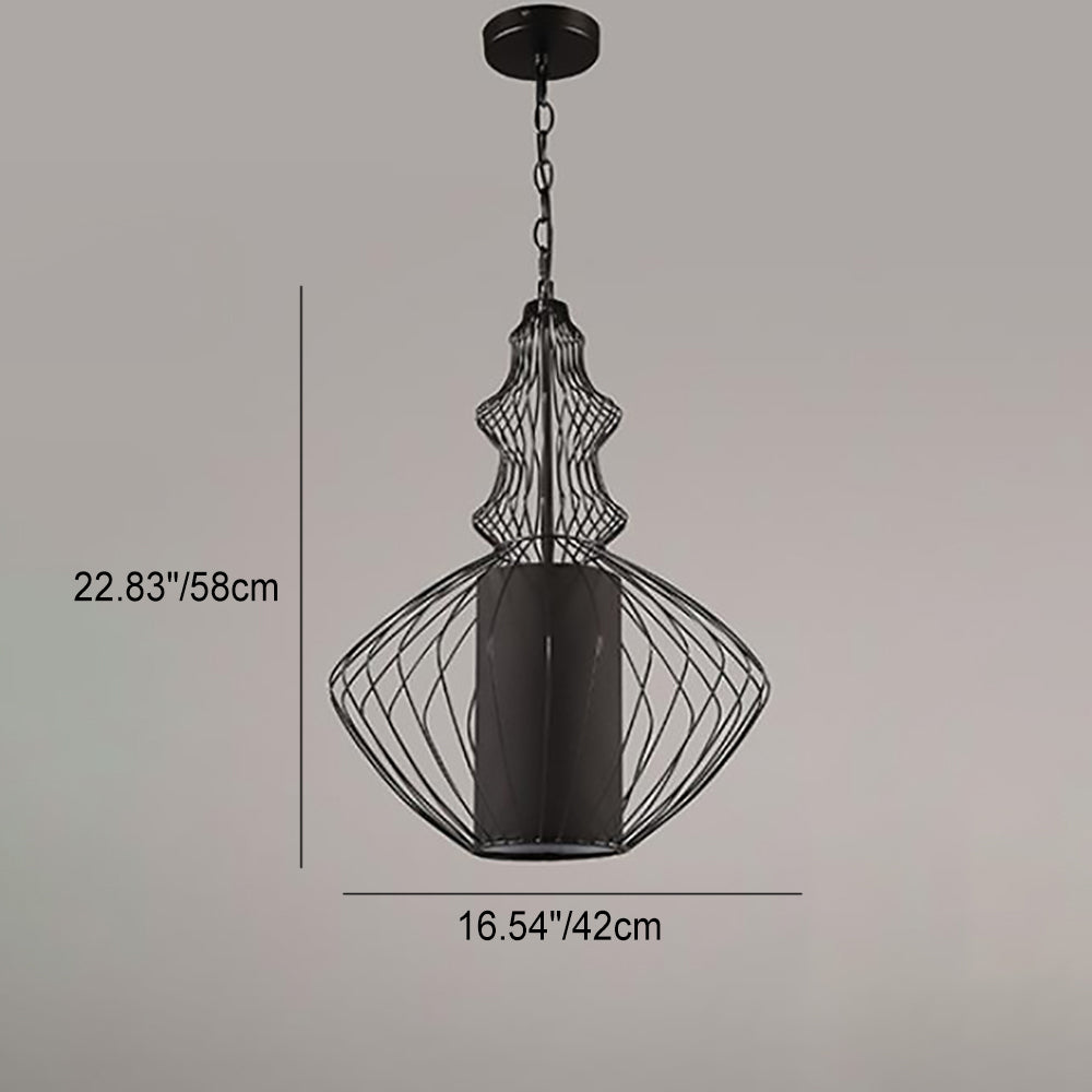 CageCraft Industrial Pendelleuchte | Eisen-Käfig Design | Stoffschirm | Wohnzimmerlicht