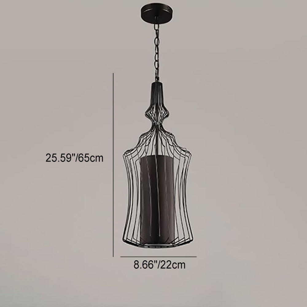 CageCraft Industrial Pendelleuchte | Eisen-Käfig Design | Stoffschirm | Wohnzimmerlicht