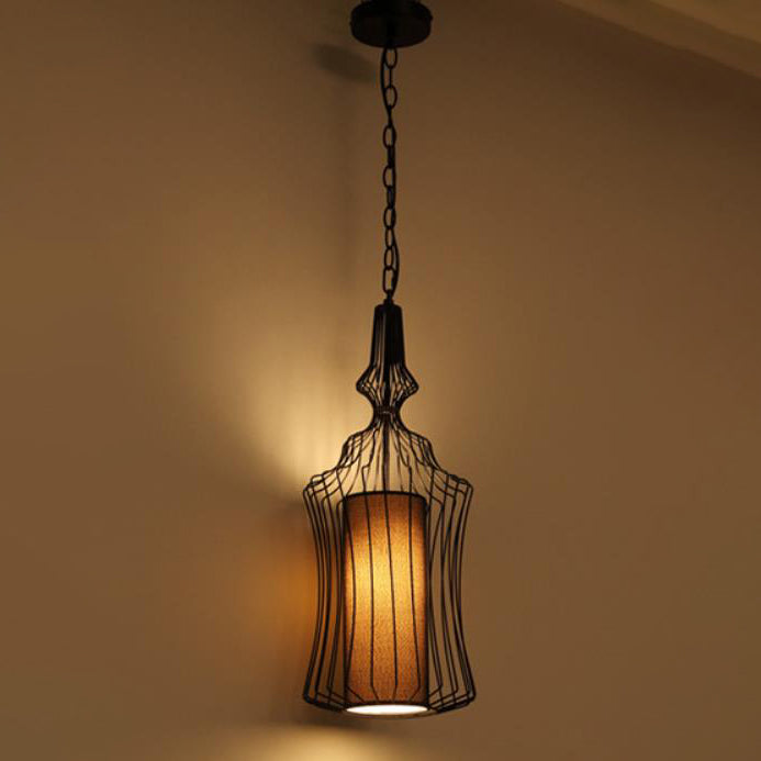 CageCraft Industrial Pendelleuchte | Eisen-Käfig Design | Stoffschirm | Wohnzimmerlicht