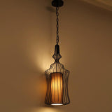 CageCraft Industrial Pendelleuchte | Eisen-Käfig Design | Stoffschirm | Wohnzimmerlicht