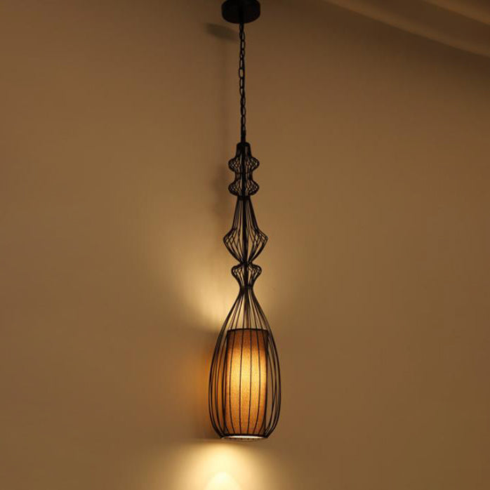 CageCraft Industrial Pendelleuchte | Eisen-Käfig Design | Stoffschirm | Wohnzimmerlicht