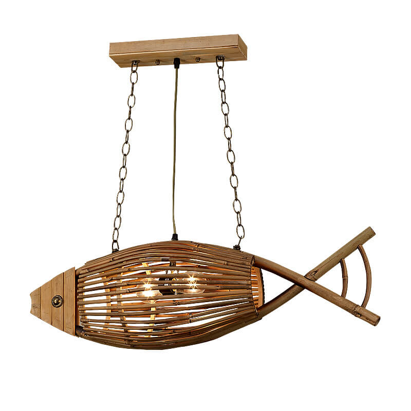 MarisGlow Vintage Bamboo Fish Design Pendelleuchte | Natürliche Bambusmaterialien | Umweltschonend | Einzigartige Dekoleuchte für Ihr Zuhause