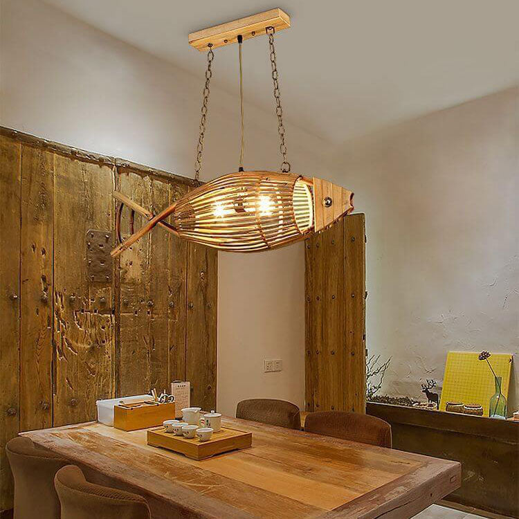 MarisGlow Vintage Bamboo Fish Design Pendelleuchte | Natürliche Bambusmaterialien | Umweltschonend | Einzigartige Dekoleuchte für Ihr Zuhause