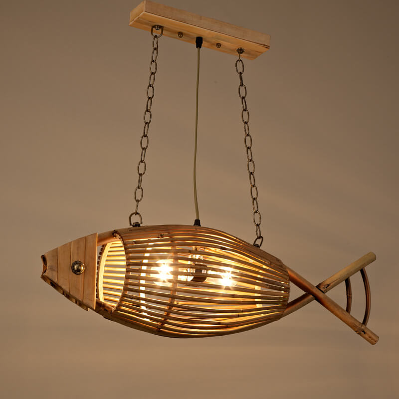 MarisGlow Vintage Bamboo Fish Design Pendelleuchte | Natürliche Bambusmaterialien | Umweltschonend | Einzigartige Dekoleuchte für Ihr Zuhause