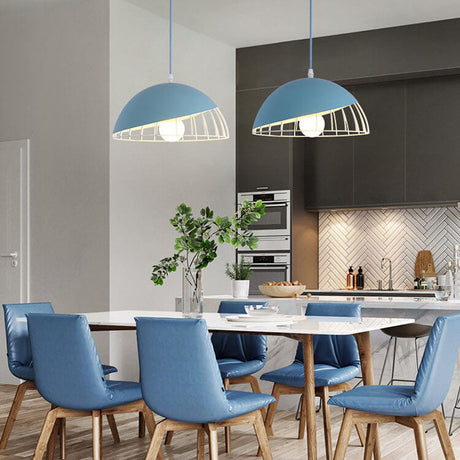 CageLine Nordic Pendelleuchte | Macaron Aluminium-Design | 1-flammige Drahtkäfig-Lampe | Farbenfrohe Eleganz
