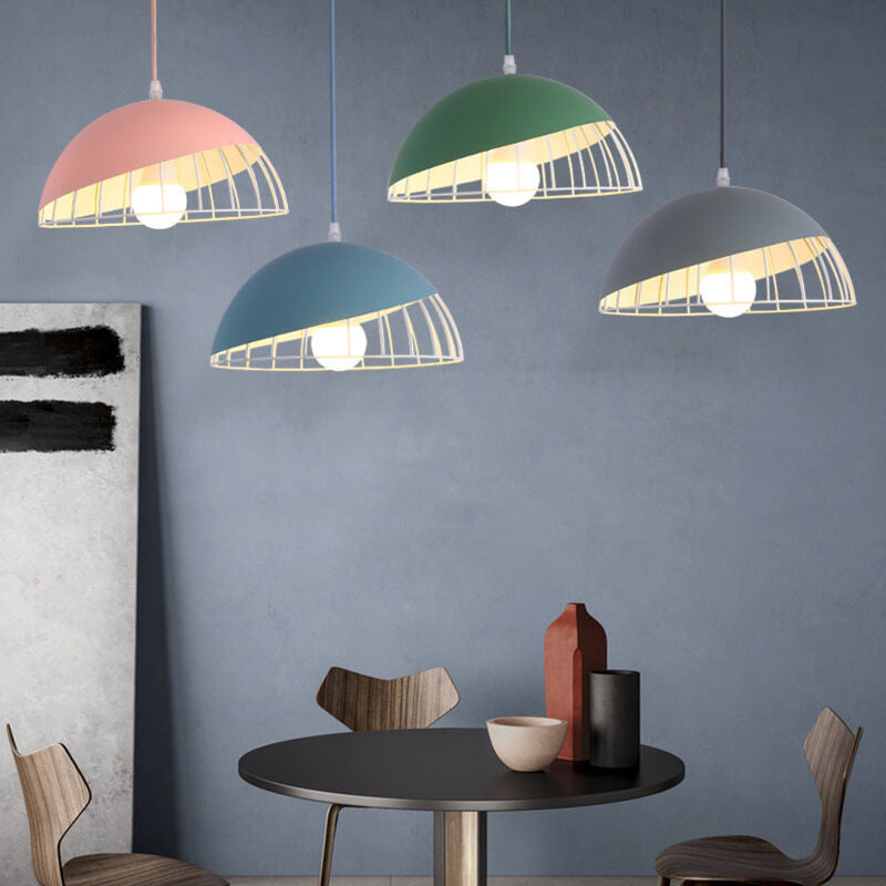 CageLine Nordic Pendelleuchte | Macaron Aluminium-Design | 1-flammige Drahtkäfig-Lampe | Farbenfrohe Eleganz