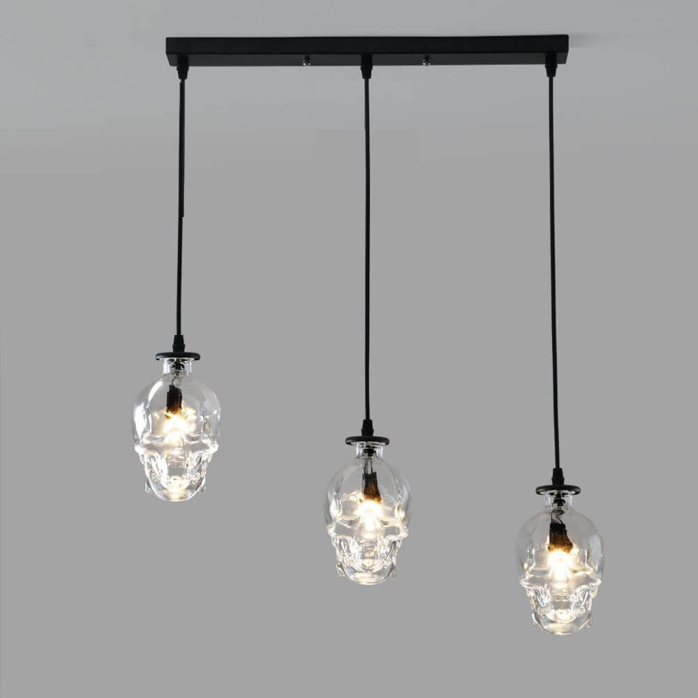 LunaVortex Skull Glas Kronleuchter | 3-Licht Design | Stilvolle Beleuchtung | Einzigartige Dekoration für Esszimmer & Wohnzimmer