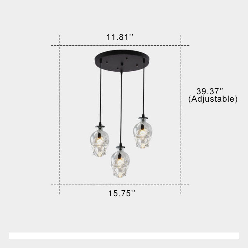 LunaVortex Skull Glas Kronleuchter | 3-Licht Design | Stilvolle Beleuchtung | Einzigartige Dekoration für Esszimmer & Wohnzimmer