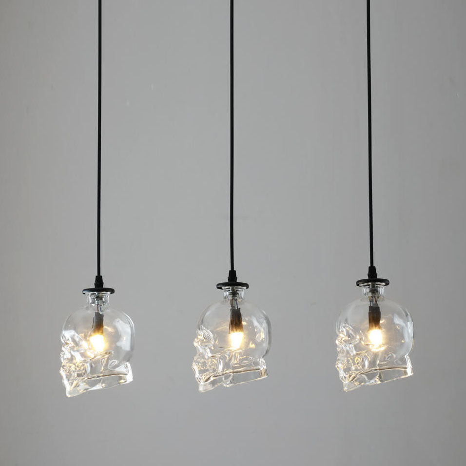 LunaVortex Skull Glas Kronleuchter | 3-Licht Design | Stilvolle Beleuchtung | Einzigartige Dekoration für Esszimmer & Wohnzimmer