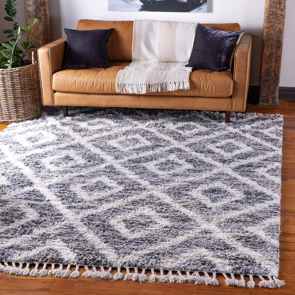 DiamondLuxe Shag - Teppich mit Diamantmuster | Shaggy Hochflorteppich | Weich & Modern | Perfekt für Wohnzimmer