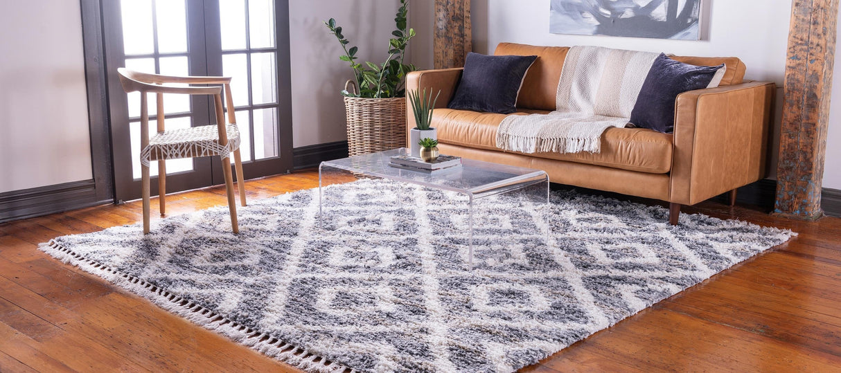 DiamondLuxe Shag - Teppich mit Diamantmuster | Shaggy Hochflorteppich | Weich & Modern | Perfekt für Wohnzimmer