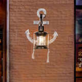 Nautica Vintage Anker Wandleuchte | Industrieller Stil | Solides Holz | Einflammige Lampe | Dekorative Beleuchtung für Zuhause