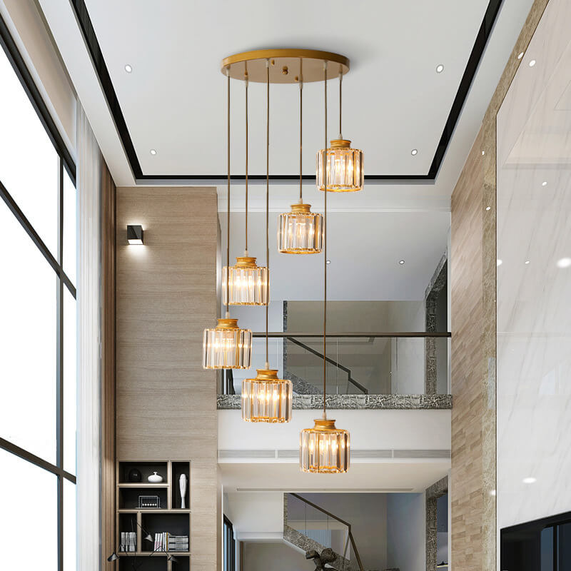 CrystalCove Moderne Treppenleuchte | Prismen-Kristall Kronleuchter | 6- und 9-flammig | Luxus-Design | Schwarz oder Gold