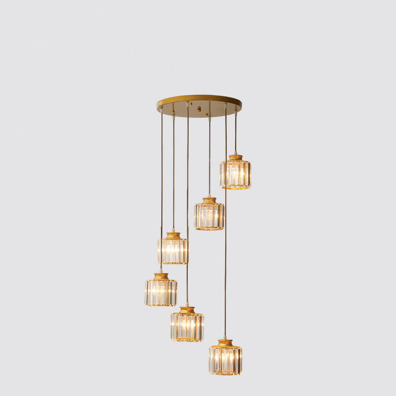 CrystalCove Moderne Treppenleuchte | Prismen-Kristall Kronleuchter | 6- und 9-flammig | Luxus-Design | Schwarz oder Gold
