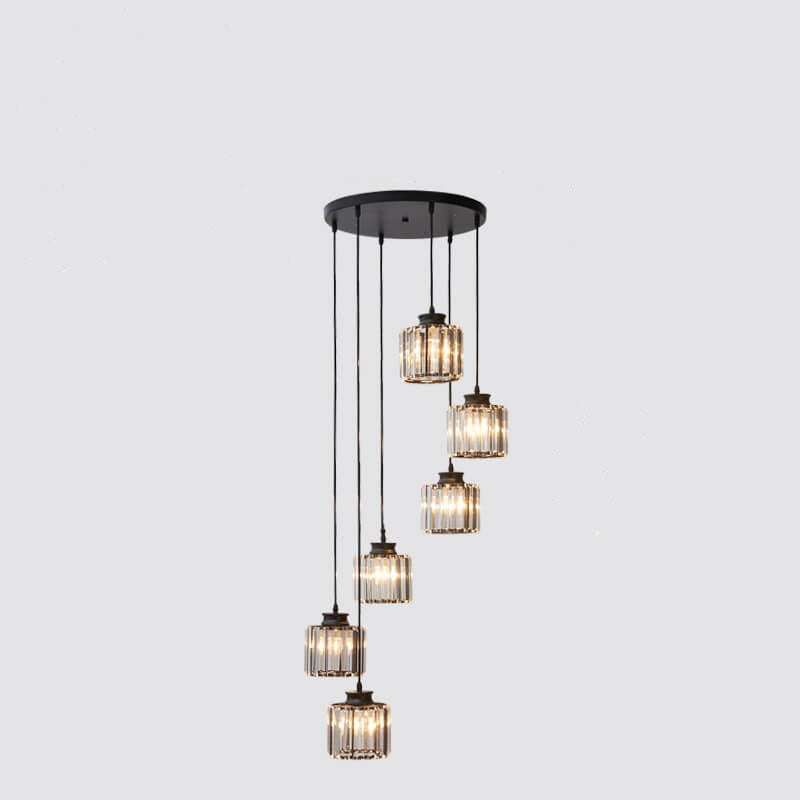 CrystalCove Moderne Treppenleuchte | Prismen-Kristall Kronleuchter | 6- und 9-flammig | Luxus-Design | Schwarz oder Gold