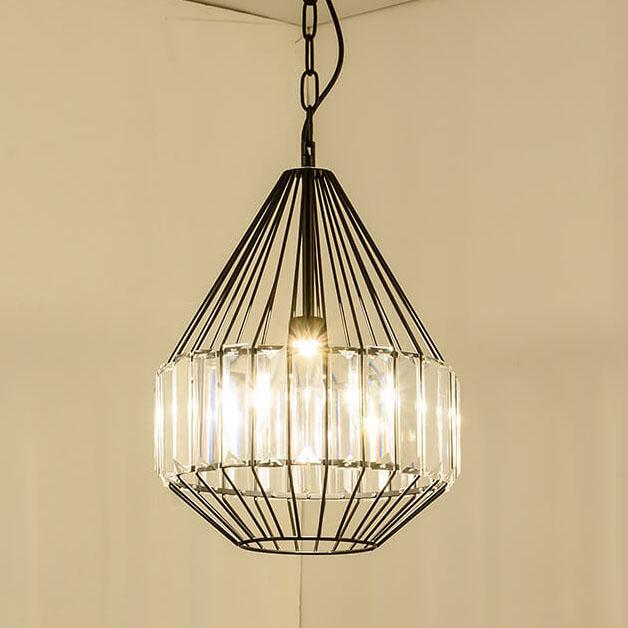 CageLuxe Vintage Pendelleuchte | Geometrisches Vogelkäfig-Design | 1-flammige Hängelampe aus Schmiedeeisen
