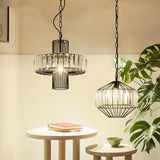 CageLuxe Vintage Pendelleuchte | Geometrisches Vogelkäfig-Design | 1-flammige Hängelampe aus Schmiedeeisen