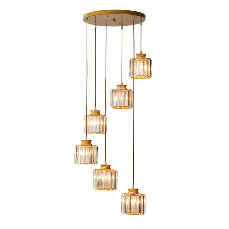 CrystalCove Moderne Treppenleuchte | Prismen-Kristall Kronleuchter | 6- und 9-flammig | Luxus-Design | Schwarz oder Gold