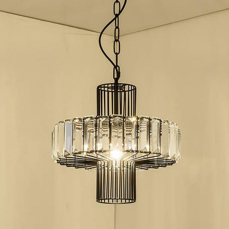 CageLuxe Vintage Pendelleuchte | Geometrisches Vogelkäfig-Design | 1-flammige Hängelampe aus Schmiedeeisen