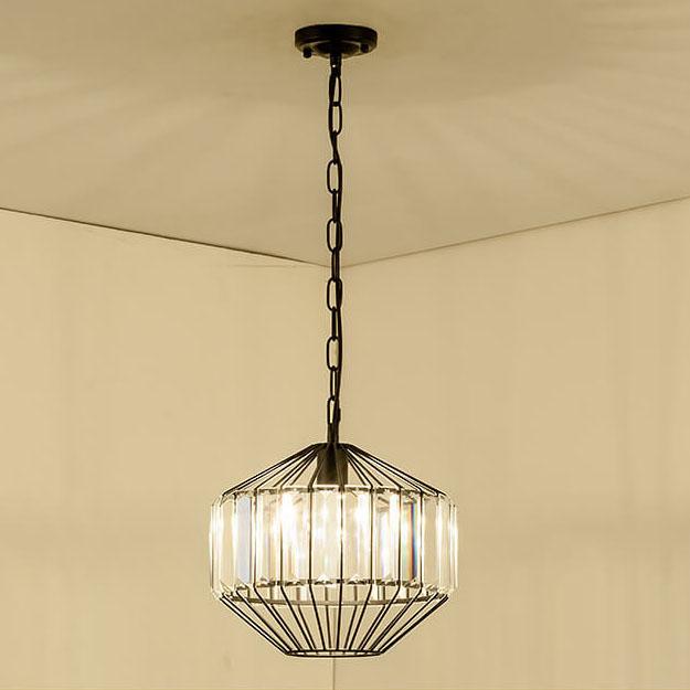 CageLuxe Vintage Pendelleuchte | Geometrisches Vogelkäfig-Design | 1-flammige Hängelampe aus Schmiedeeisen