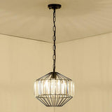 CageLuxe Vintage Pendelleuchte | Geometrisches Vogelkäfig-Design | 1-flammige Hängelampe aus Schmiedeeisen