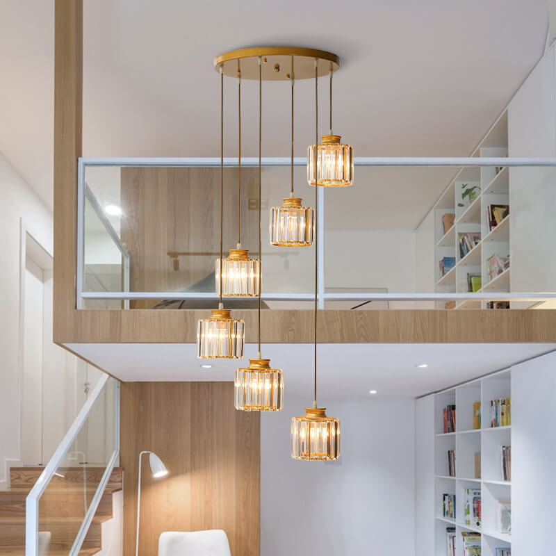 CrystalCove Moderne Treppenleuchte | Prismen-Kristall Kronleuchter | 6- und 9-flammig | Luxus-Design | Schwarz oder Gold