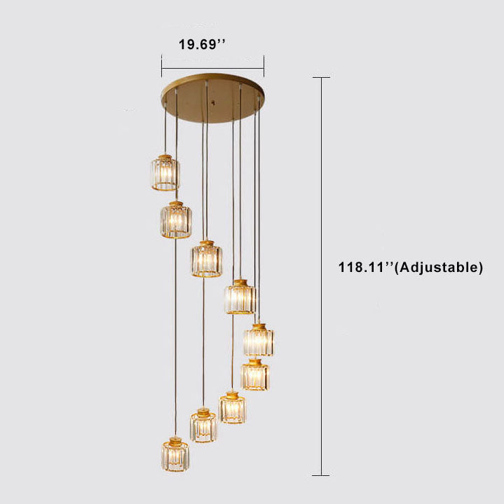 CrystalCove Moderne Treppenleuchte | Prismen-Kristall Kronleuchter | 6- und 9-flammig | Luxus-Design | Schwarz oder Gold