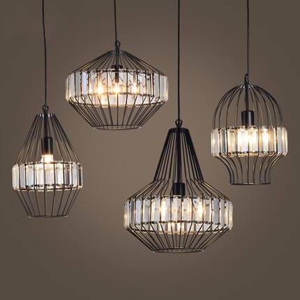 CageLuxe Vintage Pendelleuchte | Geometrisches Vogelkäfig-Design | 1-flammige Hängelampe aus Schmiedeeisen