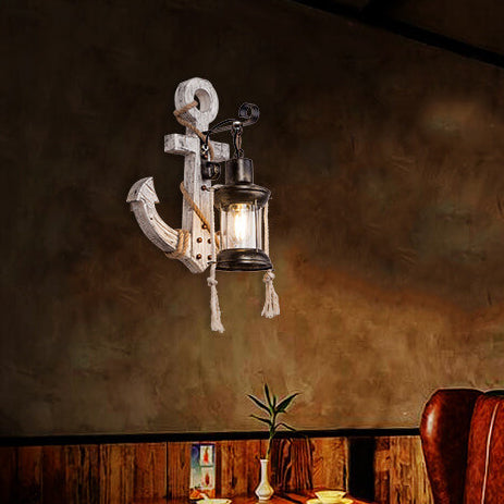 Nautica Vintage Anker Wandleuchte | Industrieller Stil | Solides Holz | Einflammige Lampe | Dekorative Beleuchtung für Zuhause